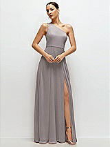 Front View Thumbnail - Cashmere Gray Chiffon One-Shoulder Maxi Dress with Circle Skirt