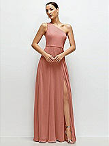 Front View Thumbnail - Desert Rose Chiffon One-Shoulder Maxi Dress with Circle Skirt