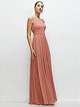 Side View Thumbnail - Desert Rose Chiffon One-Shoulder Maxi Dress with Circle Skirt