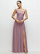 Front View Thumbnail - Dusty Rose Chiffon One-Shoulder Maxi Dress with Circle Skirt