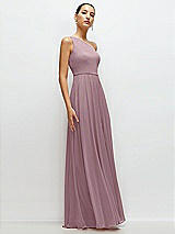 Side View Thumbnail - Dusty Rose Chiffon One-Shoulder Maxi Dress with Circle Skirt