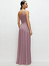 Rear View Thumbnail - Dusty Rose Chiffon One-Shoulder Maxi Dress with Circle Skirt