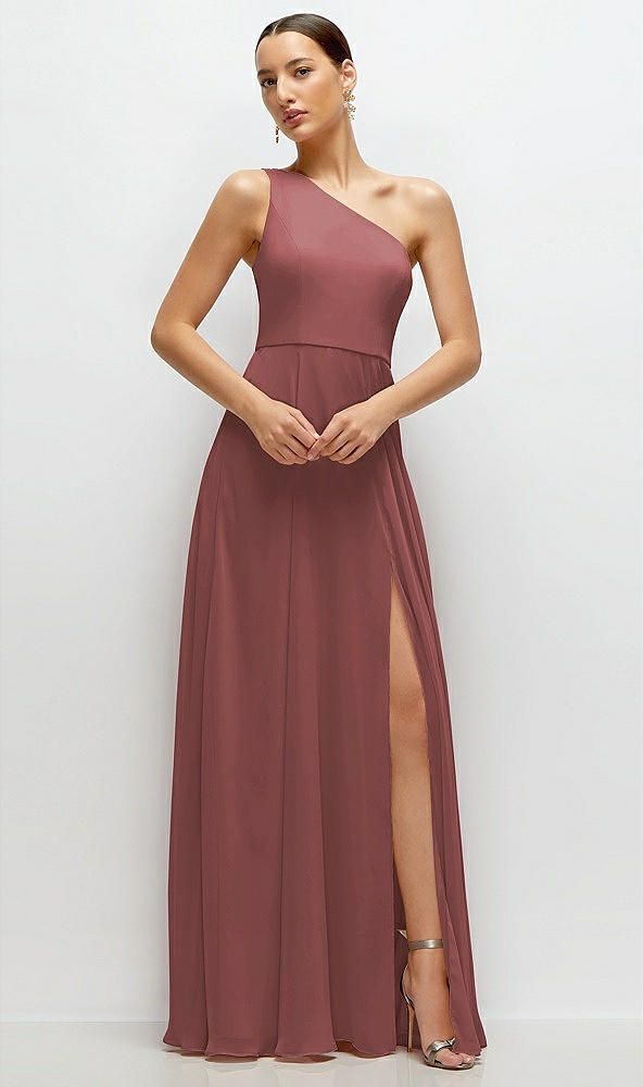 Front View - English Rose Chiffon One-Shoulder Maxi Dress with Circle Skirt