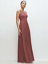 Side View Thumbnail - English Rose Chiffon One-Shoulder Maxi Dress with Circle Skirt