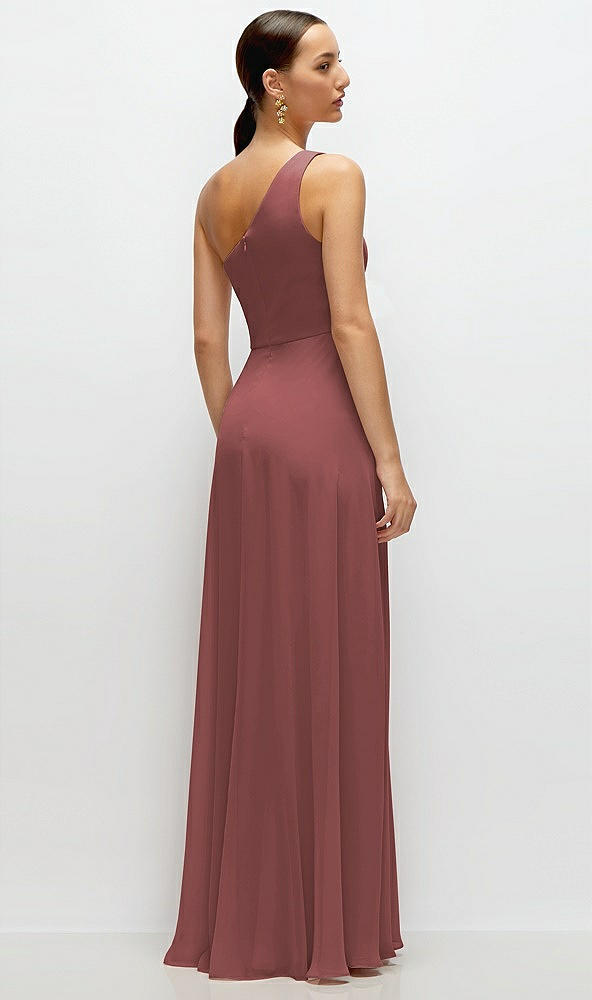 Back View - English Rose Chiffon One-Shoulder Maxi Dress with Circle Skirt