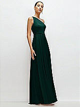 Side View Thumbnail - Evergreen Chiffon One-Shoulder Maxi Dress with Circle Skirt