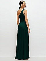 Rear View Thumbnail - Evergreen Chiffon One-Shoulder Maxi Dress with Circle Skirt