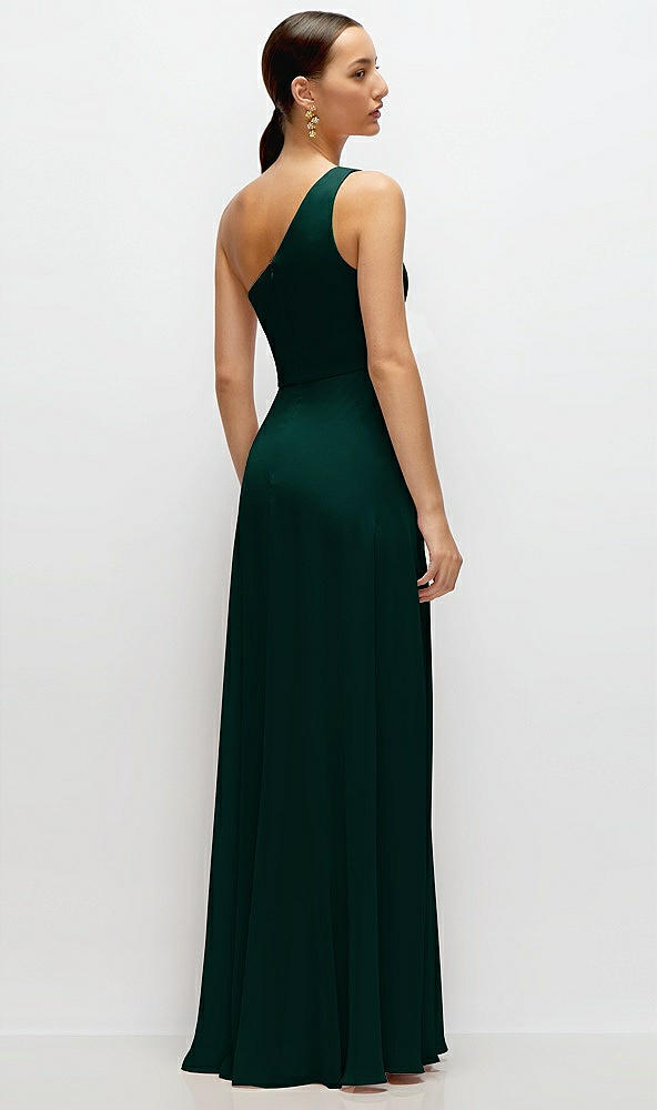 Back View - Evergreen Chiffon One-Shoulder Maxi Dress with Circle Skirt