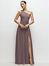 Front View Thumbnail - French Truffle Chiffon One-Shoulder Maxi Dress with Circle Skirt