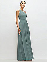 Side View Thumbnail - Icelandic Chiffon One-Shoulder Maxi Dress with Circle Skirt