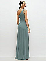 Rear View Thumbnail - Icelandic Chiffon One-Shoulder Maxi Dress with Circle Skirt