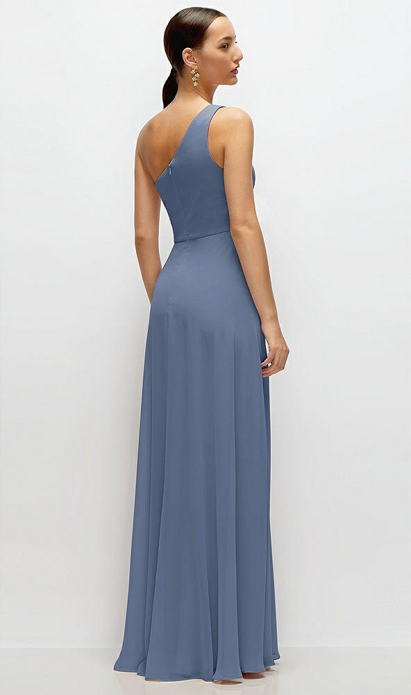 Back View - Larkspur Blue Chiffon One-Shoulder Maxi Dress with Circle Skirt