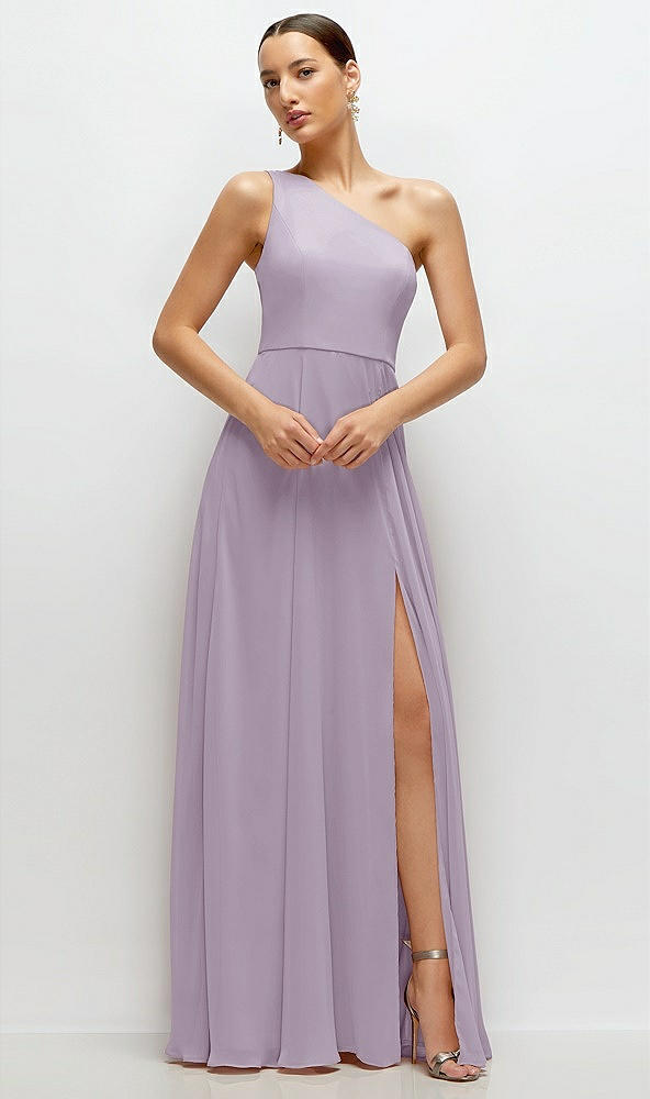 Front View - Lilac Haze Chiffon One-Shoulder Maxi Dress with Circle Skirt