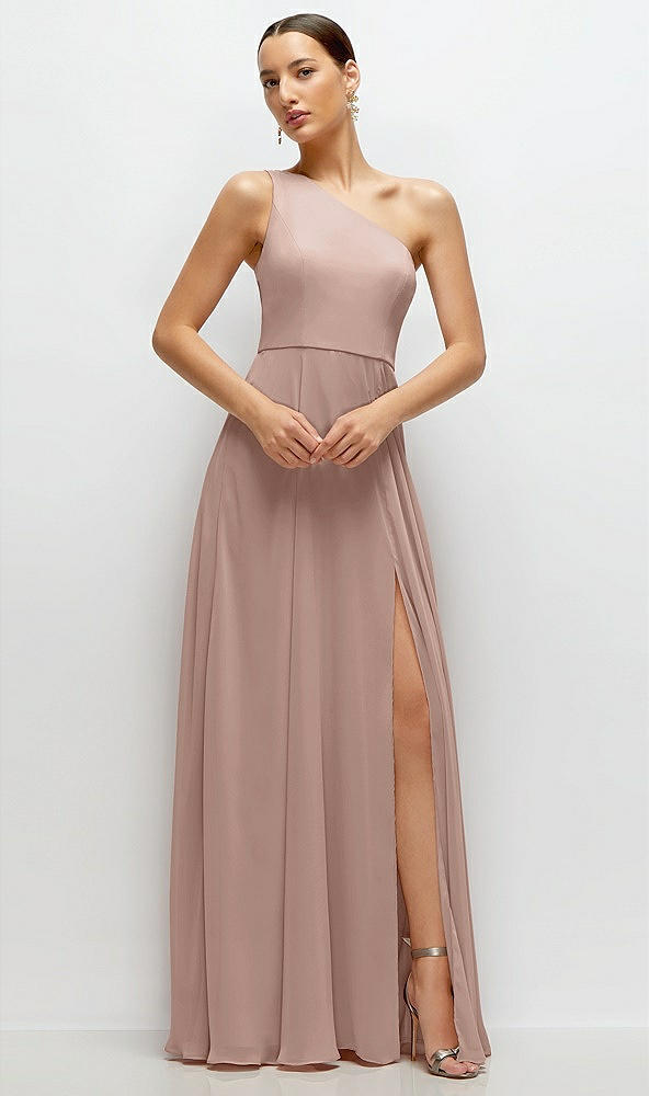 Front View - Neu Nude Chiffon One-Shoulder Maxi Dress with Circle Skirt