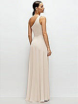 Rear View Thumbnail - Oat Chiffon One-Shoulder Maxi Dress with Circle Skirt