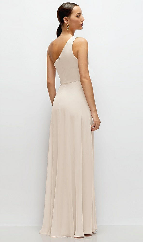 Back View - Oat Chiffon One-Shoulder Maxi Dress with Circle Skirt