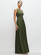 Side View Thumbnail - Olive Green Chiffon One-Shoulder Maxi Dress with Circle Skirt