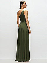 Rear View Thumbnail - Olive Green Chiffon One-Shoulder Maxi Dress with Circle Skirt