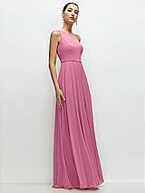 Side View Thumbnail - Orchid Pink Chiffon One-Shoulder Maxi Dress with Circle Skirt