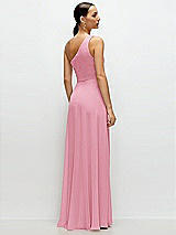 Rear View Thumbnail - Peony Pink Chiffon One-Shoulder Maxi Dress with Circle Skirt