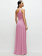 Rear View Thumbnail - Powder Pink Chiffon One-Shoulder Maxi Dress with Circle Skirt