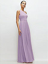 Side View Thumbnail - Pale Purple Chiffon One-Shoulder Maxi Dress with Circle Skirt