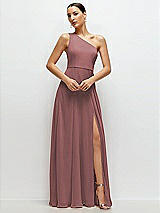 Front View Thumbnail - Rosewood Chiffon One-Shoulder Maxi Dress with Circle Skirt