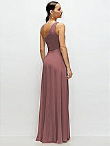 Rear View Thumbnail - Rosewood Chiffon One-Shoulder Maxi Dress with Circle Skirt