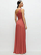 Rear View Thumbnail - Coral Pink Chiffon One-Shoulder Maxi Dress with Circle Skirt