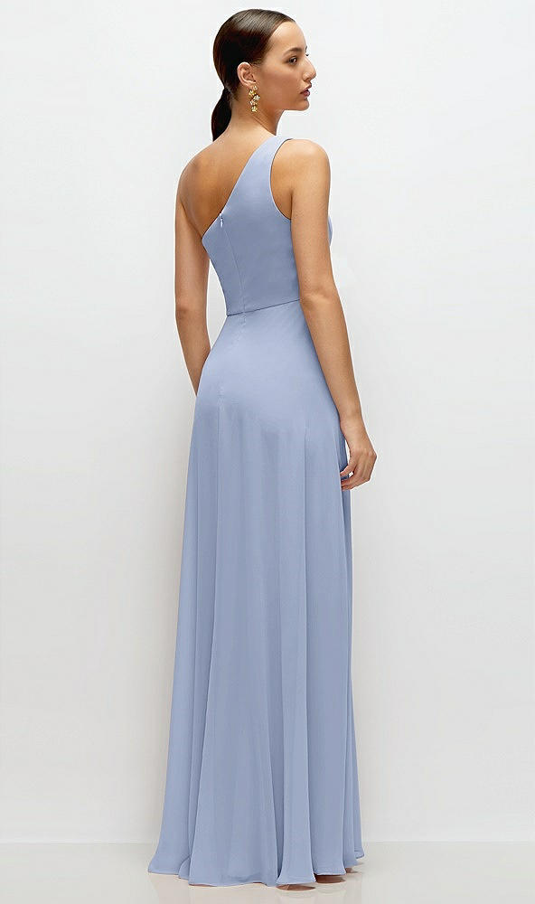 Back View - Sky Blue Chiffon One-Shoulder Maxi Dress with Circle Skirt