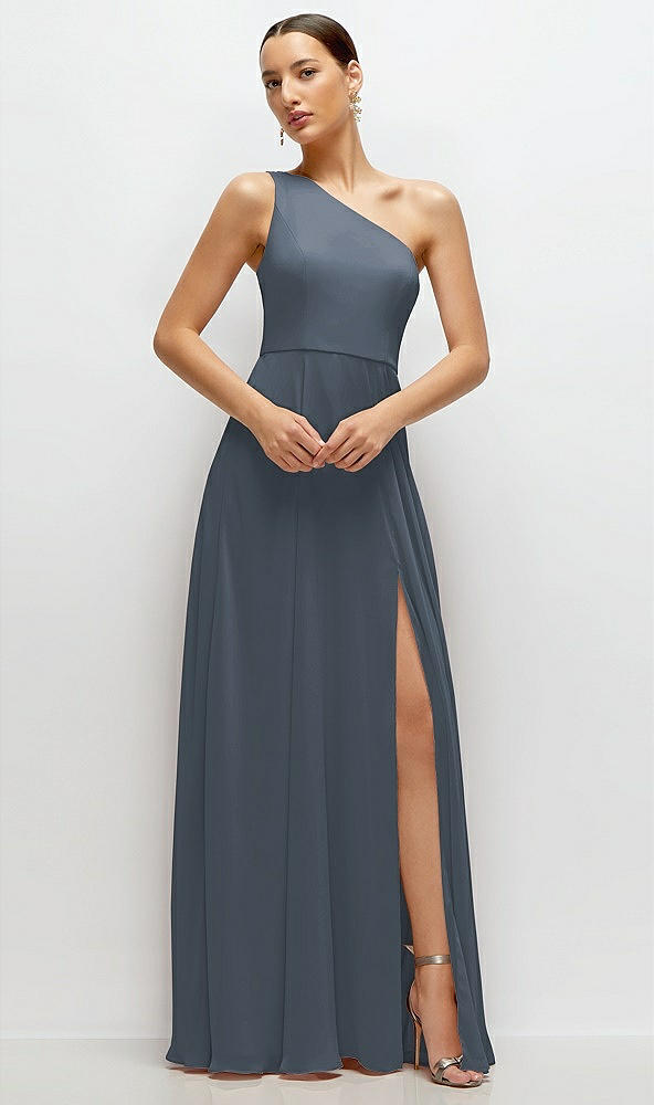 Front View - Silverstone Chiffon One-Shoulder Maxi Dress with Circle Skirt