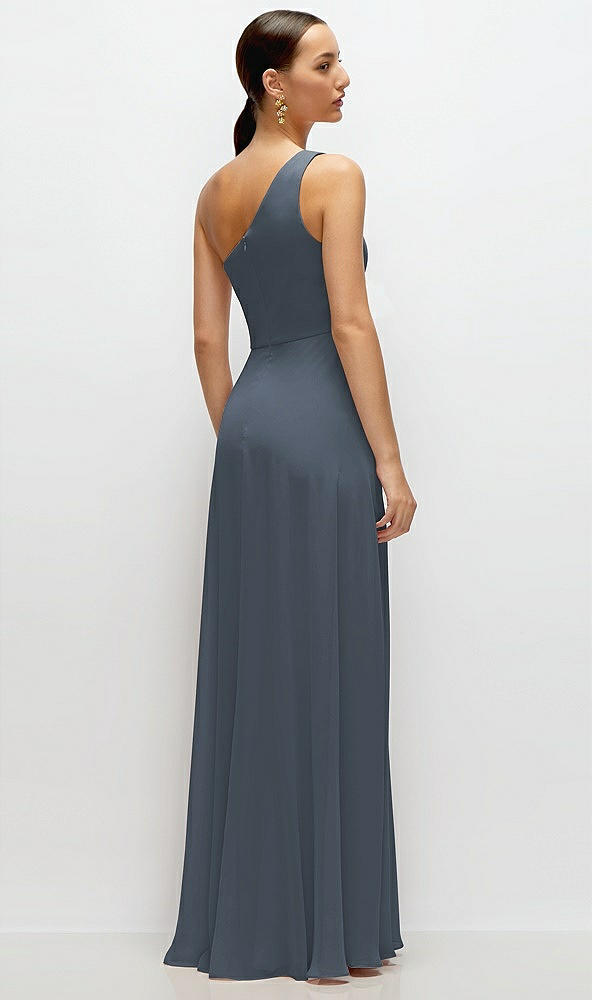 Back View - Silverstone Chiffon One-Shoulder Maxi Dress with Circle Skirt