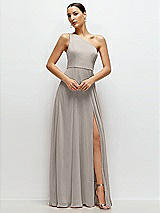 Front View Thumbnail - Taupe Chiffon One-Shoulder Maxi Dress with Circle Skirt