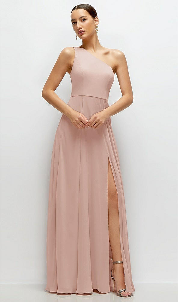 Front View - Toasted Sugar Chiffon One-Shoulder Maxi Dress with Circle Skirt