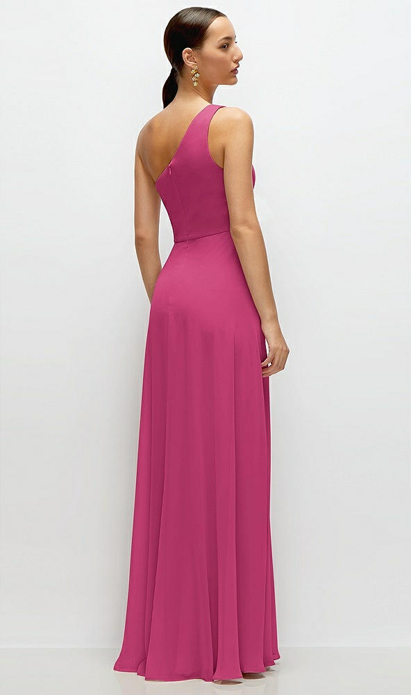 Back View - Tea Rose Chiffon One-Shoulder Maxi Dress with Circle Skirt