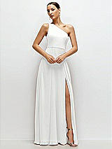 Front View Thumbnail - White Chiffon One-Shoulder Maxi Dress with Circle Skirt