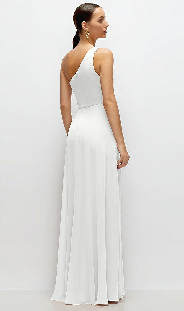 Back View - White Chiffon One-Shoulder Maxi Dress with Circle Skirt