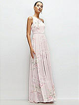 Side View Thumbnail - Watercolor Print Chiffon One-Shoulder Maxi Dress with Circle Skirt