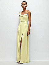 Side View Thumbnail - Butter Yellow Chiffon One-Shoulder Maxi Dress with Draped Cowl Neckline