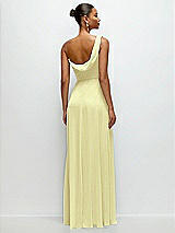 Rear View Thumbnail - Butter Yellow Chiffon One-Shoulder Maxi Dress with Draped Cowl Neckline