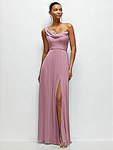 Front View Thumbnail - Dusty Pink Chiffon One-Shoulder Maxi Dress with Draped Cowl Neckline