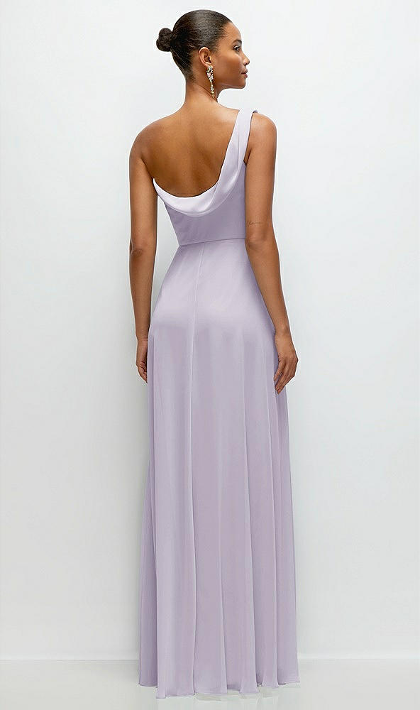 Back View - Moondance Chiffon One-Shoulder Maxi Dress with Draped Cowl Neckline