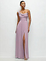 Front View Thumbnail - Suede Rose Chiffon One-Shoulder Maxi Dress with Draped Cowl Neckline