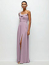 Side View Thumbnail - Suede Rose Chiffon One-Shoulder Maxi Dress with Draped Cowl Neckline