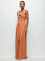 Side View Thumbnail - Sweet Melon Chiffon One-Shoulder Maxi Dress with Draped Cowl Neckline