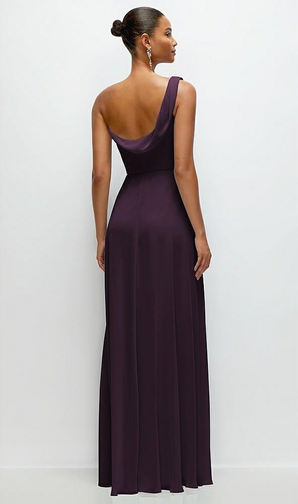 Back View - Aubergine Chiffon One-Shoulder Maxi Dress with Draped Cowl Neckline