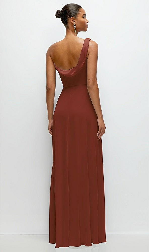 Back View - Auburn Moon Chiffon One-Shoulder Maxi Dress with Draped Cowl Neckline