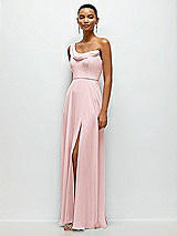 Side View Thumbnail - Ballet Pink Chiffon One-Shoulder Maxi Dress with Draped Cowl Neckline