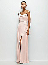 Side View Thumbnail - Blush Chiffon One-Shoulder Maxi Dress with Draped Cowl Neckline