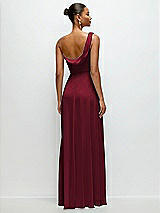 Rear View Thumbnail - Burgundy Chiffon One-Shoulder Maxi Dress with Draped Cowl Neckline